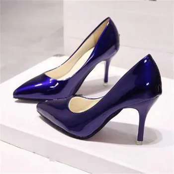 2023 Moda Primavera Mulher Sapatos de Pontas Finas com Saltos Rasos Boca de Salto Alto de Couro de Patente de Verão Bombas de Sapatos de Mulher 7cm