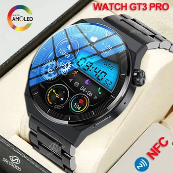 2023 NFC Smart Watch Homens AMOLED 390*390 Tela HD GT3 Pro Relógio de Chamada Bluetooth Local de Música de Homens Smartwatch Para Huawei Xiaomi+Caixa