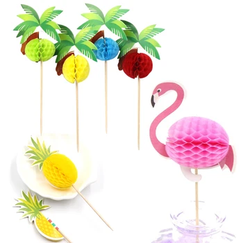 20pcs/pack Favo de mel Flamingo Abacaxi coqueiro Bolo Topper para o Verão Piscina Flamingo Casamento, Festa de Aniversário, Decorações