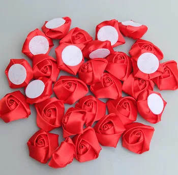 20Pieces/Saco de Rosa Vermelha Artesanal Diâmetro de 3,5 Cm de Cetim Rosa Flores de Fita de DIY Para Fazer o Casamento, Buquê de Noiva, Flores Acessórios