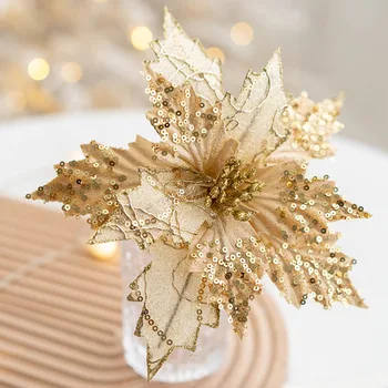 2pcs de 20cm de Brilho Artificial de Natal Flores de Natal Enfeites de Árvore de Natal Decorações para Casa, de Ano Novo, Presentes de Natal
