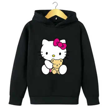 3-14 Anos de Idade de Crianças hoodies 2022 Popular Nova Hello Kitty Moda Bebê de Impressão Conjunto de Roupa de Outono Pulôver de Manga Longa