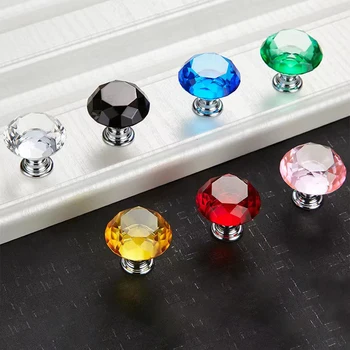 30mm Forma de Diamante, Design de Cristal de Vidro Puxadores de Armário Puxa a Gaveta Puxadores de Armário de Cozinha Alças Móveis de Lidar com Hardware