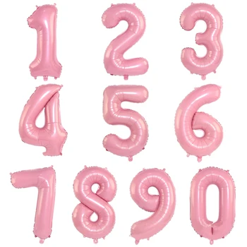 32polegadas Número de Balão cor-de-Rosa Número de Balões Folha Digital Globos 0-9 Hélio Número de Balão de Casamento, Festa de Aniversário, Decorações