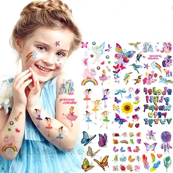 36 Tipos De Glitter Tatuagem Crianças Pó Adesivos De Desenhos Animados Temporária Impermeável Tatuagem De Unicórnio Princesa Da Tatuagem Do Brilho Crianças