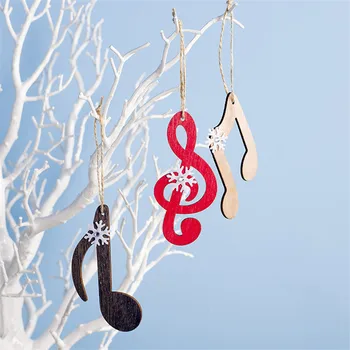 3pcs de Madeira Pintada de floco de Neve de Nota Musical de Natal Pingente para Árvore de Natal Decoração de Suspensão Elf na Prateleira