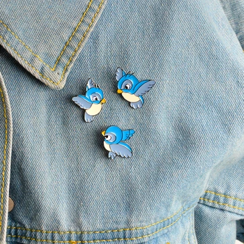 3pcs/set Esmalte pássaro azul pino de desenhos animados voando incipiente Animal Broche Jaqueta Jeans Fivela de Camisa Emblema do Saco de Lapela Presente para as Crianças