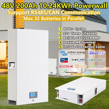 48V 100Ah 200Ah Powerwall Bateria LiFePO4 51.2 V 10KWh 5KWh com RS485 PODE Comunicação 6000+Ciclos para a Casa de Armazenamento