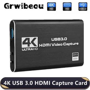 4K USB 3.0, HDMI Compatível com Placa de Captura de Vídeo de 1080P para o Jogo de Gravação da Placa de Viver Caixa de Transmissão USB 3.0 Grabber para PS4 Câmara