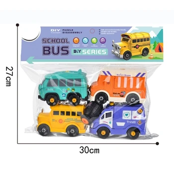4PCS de Crianças Desmontagem Brinquedo de Engenharia de Carro, Ônibus Escolar, Brinquedos Educacionais de Educação infantil Brinquedos