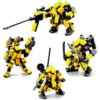 4pcs Figura de Ação Blocos de Construção do Conjunto Militar Soldado Robôs Modelo de Bonecas Brinquedos de Montar Tijolos Anime Figura