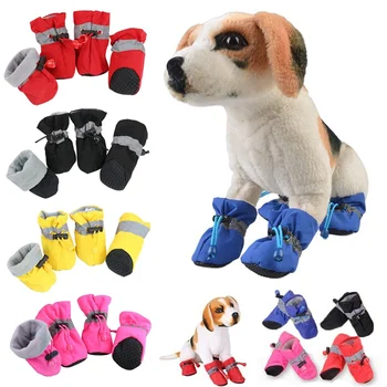 4pcs/set Impermeável de Inverno do Cão de Estimação Sapatos Anti-derrapantes de Chuva, Botas de Neve de Calçado de Espessura Quente Para os Pequenos Gatos Cachorros Meias Botas