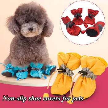 4pcs/set Impermeável de Inverno do Cão de Estimação Sapatos Anti-derrapantes de Chuva, Botas de Neve de Calçado de Espessura Quente Gatos Pequenos Cachorros Meias Botas YZL