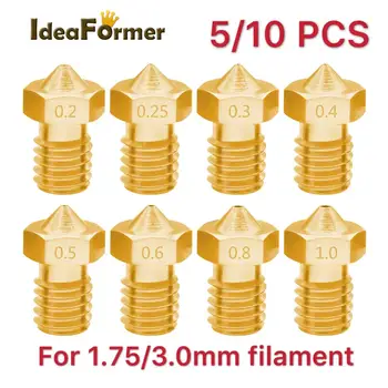 5/10pcs Impressora 3D V6 M6 Rosca de Bronze do Bocal 0.2/0.25 0.3/0.4/0.5/0.6/1.0 mm de 1,75/3,0 mm de Filamento E3D V5 V6 Hotend Extrusora