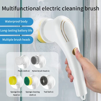 5 em 1 Elétricos Escova de Limpeza Multifuncional sem Fios, Escova de limpa-vidro Banheira de Banho Escova de Limpeza da Cozinha Ferramenta