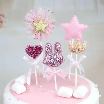 5 pcs/lote-de-rosa estrela Bolo Topper Aniversário de Casamento Bolo de Bandeiras Nuvem de Balão de Ar Quente bolo de Festa de Aniversário de Cozimento Decoração de Suprimentos