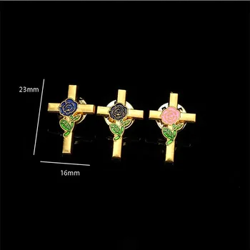 5 peças / novo broche de jesus cruz cor de esmalte broche de metal católico rosa flor broche de colarinho pin usado para jóias, em roupas