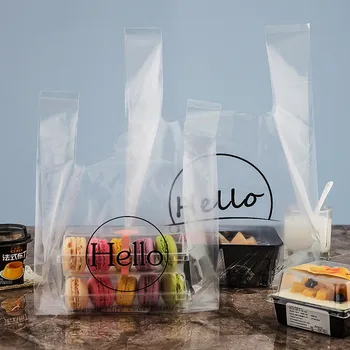 50Pcs Olá Plástico Transparente Salada de lanchonetes Embalagem de Bolo de Sobremesa de Fermento Refeição Caixa de Sacos de Colete