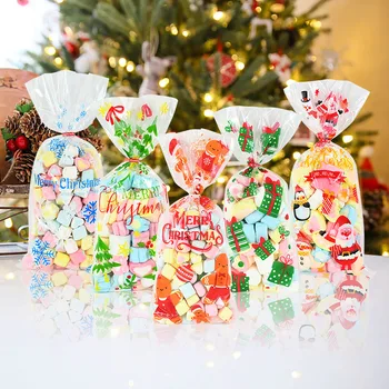 50Pcs Árvore de Natal Santa Cookie Doces Sacos Saco de Celofane Ano Novo Festa de Natal Favores materiais de Embalagem de Presente