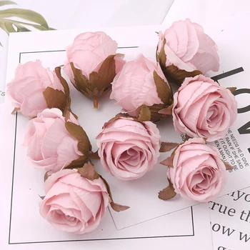 5pcs/4 cm cores de Outono Rose bud Artificiais de Seda Cabeças de Flores Decoração do Casamento de DIY Coroa de Scrapbooking Artesanal Falso Flores