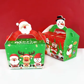 5pcs Doces de Natal Caixa Com Alça Boneco de neve, Papai Noel Bolo de Embalagem Caixas de Cookies Saco de Presente de Natal Festa de Ano Novo Decoração