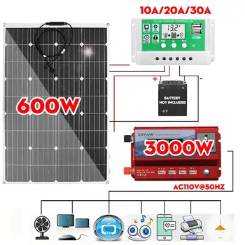 600w 1200w ETFE Painel Solar 12v Fotovoltaico, Sistema Home do Inversor Kit Completo da Célula Solar Carregador de Bateria Para Carro, Barco, Camping