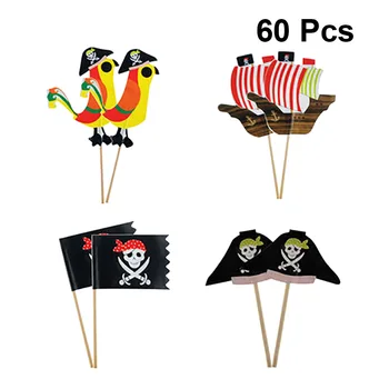 60pcs Tema Pirata Crianças Festa de Aniversário Bolo Topper de Decoração de Bolo Topper Decorativos de Alimentos Seleciona Cupcake Toppers Favores do Partido
