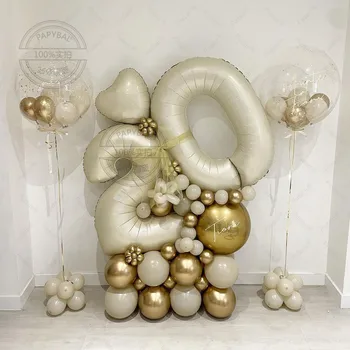 68pcs 5/10/18inch Balões de Látex Arch Garland Kit 30 40 50 o 60 ° Aniversário para Adultos Pary Decorações Globos de Creme Branco Número de Bolas