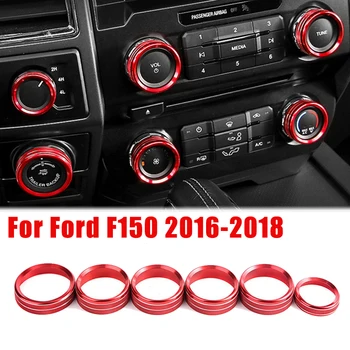 6Pcs Condicionador de Ar de Áudio e Interruptor Botão Ring Tampa de acabamento para Ford F150 2016-2018 Frente de Controlo de Botão Decorativo Círculo do Anel