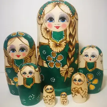 7Pcs/Set russas Matryoshka Bonecas de Cabelo Trançado Menina de Madeira, Bonecas russas Matryoshka Brinquedo Dom Crianças DIY Bonecas