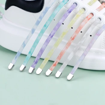 8 Cor Tendência Tie-dye Colorway Não Amarrar Cadarços de Elástico Sapatilha Cordões de sapatos de Lazer ao ar livre Televisão Atacador Crianças Adultos Rápida Cordões