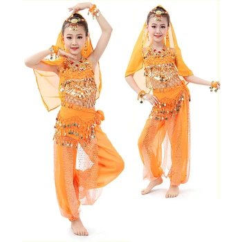 8 Cores Crianças De Dança Do Ventre, Figurinos Definir Dança Oriental Trajes Da Menina Egito Egípcio Bollywood Indiana Dança Do Ventre Roupas