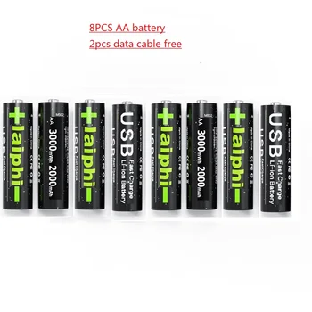 8PCS 2000mah Bateria Recarregável AA de 1,5 V Bateria de iões de lítio Recarregável 3A Baterias Bateria Recarregável aa Bateria