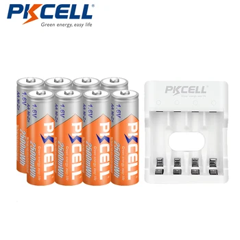 8Pcs PKCELL Bateria Recarregável AA 1.6 V-1.9 v 2500mWh NIZN Baterias de NIzn Carregador ChargIing 2A Bateria para Brinquedos Câmera com Caixa