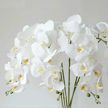 9 Chefe de Borboleta de Orquídea Flores Artificiais Buquê de Látex Orquídea Phalaenopsis DIY Vaso Buquê Para Festa de Casamento a Decoração Home
