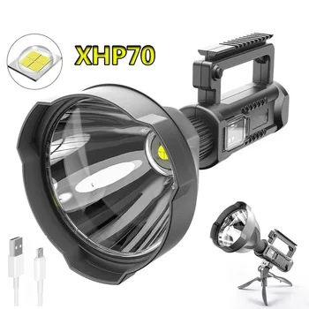 A Luz forte de Longa-shot Lanterna Portátil Exterior LED Holofote Portátil Recarregável USB Impermeável Holofotes Com Tripé