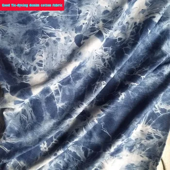 A moda Tie-dyed Denim, Tecido de Algodão Meio Azul de Tecido Elástico Padrão de Parte Tingida de Costura, Material de BRICOLAGE Roupas Jeans