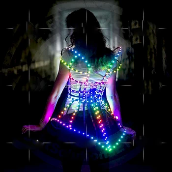 A tecnologia LED Vestidos Barra de negócio desempenho luminoso vestido sexy gogo luzes piscando DS mostrar tema de festa traje