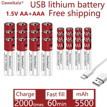 AA + AAA 2021 nova de grande capacidade 5500mah recarregável de iões de lítio AA de 1,5 V USB rápido carregamento, bateria de iões de lítio