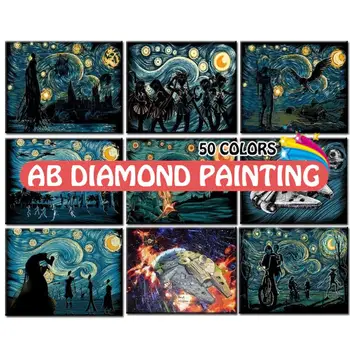 AB Diamante Pintura Fantasia Estrelas, Noite Estrelada de Van Gogh Nova Coleção 5D Nave espacial Guerras Kits de Bordados em Ponto Cruz Arte musiva