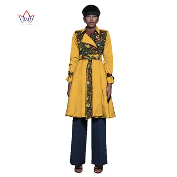 Africana Trench Coat para as Mulheres Botões do Blazer Roupas Dashiki Office Outwear Roupas de Manga Longa na altura do Joelho, Tops WY1315