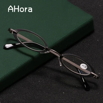 Ahora Portátil Mini em Metal Oval Óculos de Leitura Anti Fagitue Luz Azul Computador Óculos Retro Liga de Óculos Com +1.0 a 4.0
