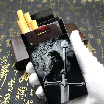 Alalinong N49 DIY Liga de Alumínio de Metal masculino Cigarro Caso Ins Estilo Corvo Espada Raven Cigarro Suporte da Caixa de Fumar Acessórios