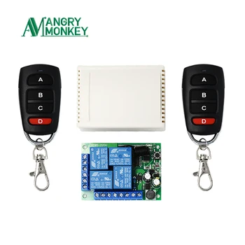 angry monkey 433Mhz Controle Remoto sem Fio Interruptor de C.A. 85V ~ 250V 220V com 4 canais de Retransmissão de Módulo Receptor e 2Pieces 433 mhz Controle