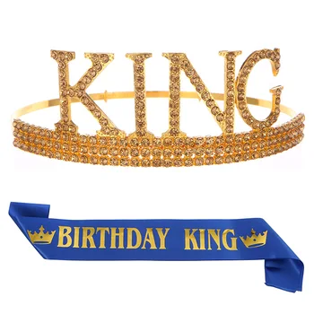 Aniversário do Rei Faixa e a Coroa para os Homens do Rei Folhas e do Rei RhinestoneTiara Dons para os Homens Festas de Aniversário de Decoração de Suprimentos