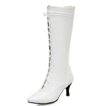 AOSPHIRAYLIAN Retro Lace-up Boots Para as Mulheres 2022 Salto Alto Apontado Toe Bezerro Elegante, Clássico, Vintage Senhoras Woemn Não Botas