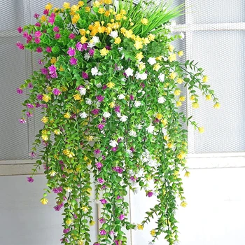 Artificiais De Eucalipto Videira Com Flores Pendurado Na Parede Verde Casa De Planta Decorativa Do Jardim Vinha Interior Para O Exterior Decoração De Flores De Plástico