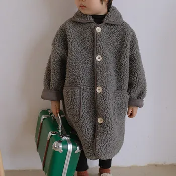 As meninas do Bebé Crianças Jaqueta casaco Outwear 2021 Fuzzy Quentes, Além de Veludo Engrossar Inverno Outono Botões de Escola das Crianças Roupas Lã