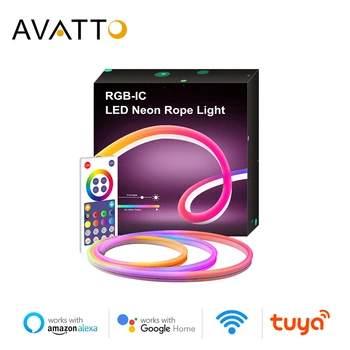 AVATTO Tuya wi-Fi Smart LED Neon Tira Impermeável,Flexível, Cuttable RGB Luz de Tira com o ritmo da música de trabalho com o Alexa,o Google lar