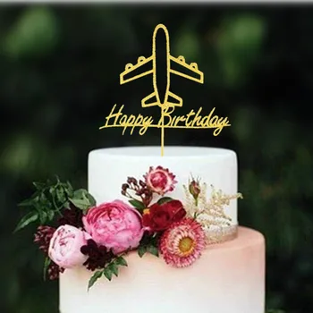 Avião Cake Topper - Glitter, Cartão de Feliz Aniversário de Avião Festa Temática de Decoração do Bolo de Abastecimento - Novo Bebê para a Foto